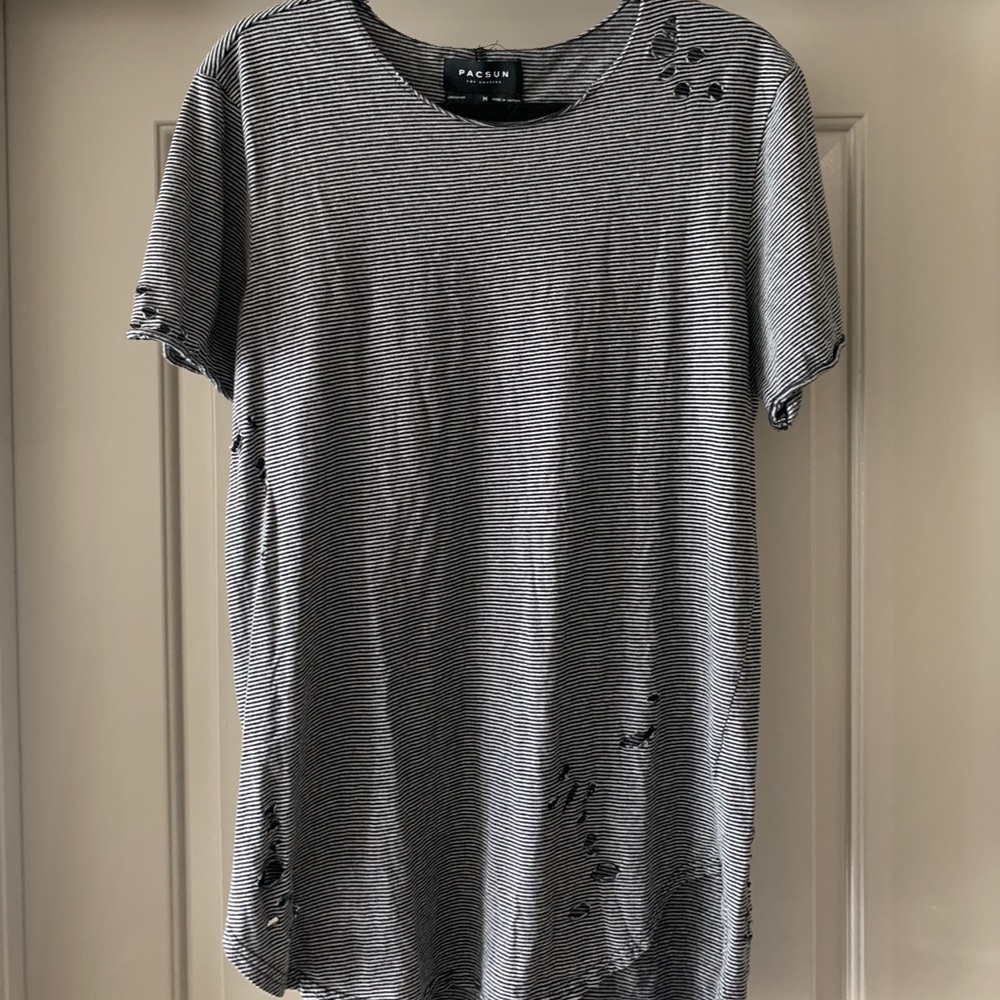 Pacsun Distressed striped scallop fit shirt Medium